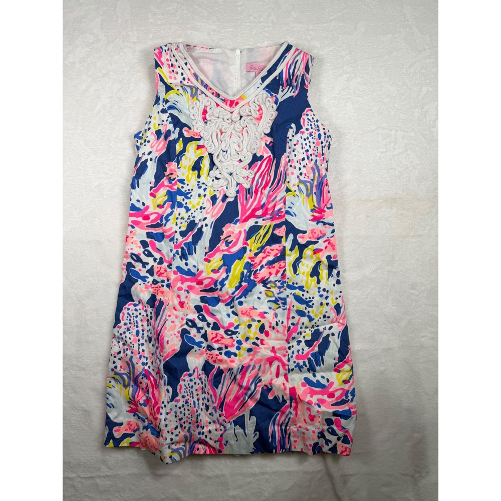 Lilly Pulitzer Shift Dress 10 Multicolor Floral Lace Neckline Girls
